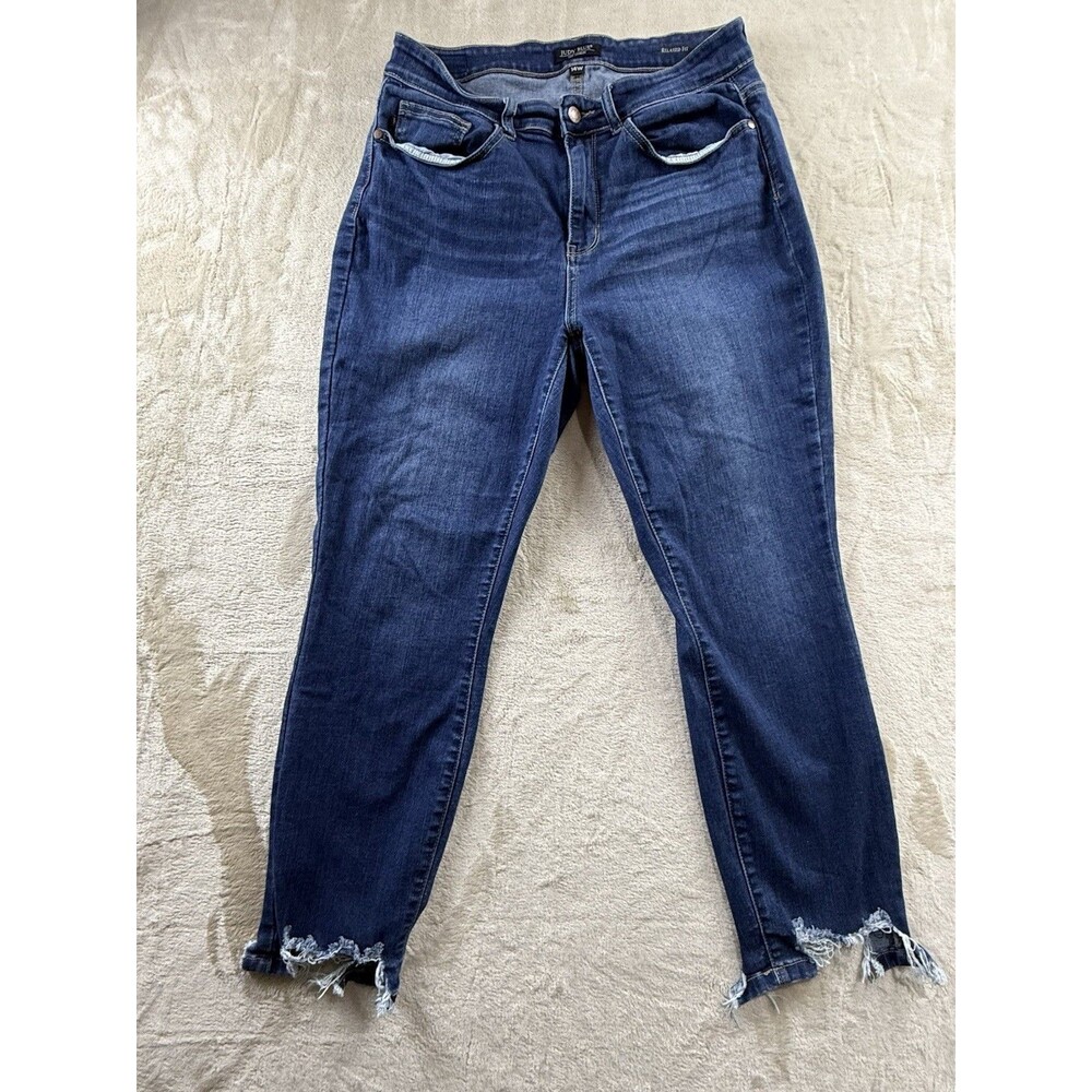 Judy Blue High Rise Relaxed Fit Cut Hem Plus Size Jeans 14W Mid Wash